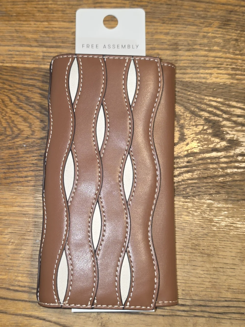 Free Assembly Women's Avery Cut Out Clutch Wallet In Cognac Brown & Cream NWT